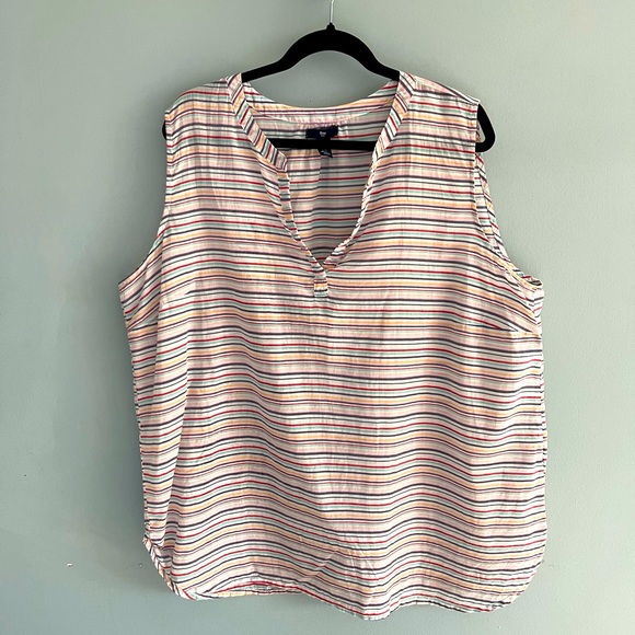 GAP Factory Tops - GAP Women’s Striped Sleeveless V-neck Tunic Shirt XXL EUC